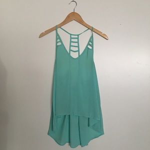 Lush Aqua Tank Blouse w Caged Detail